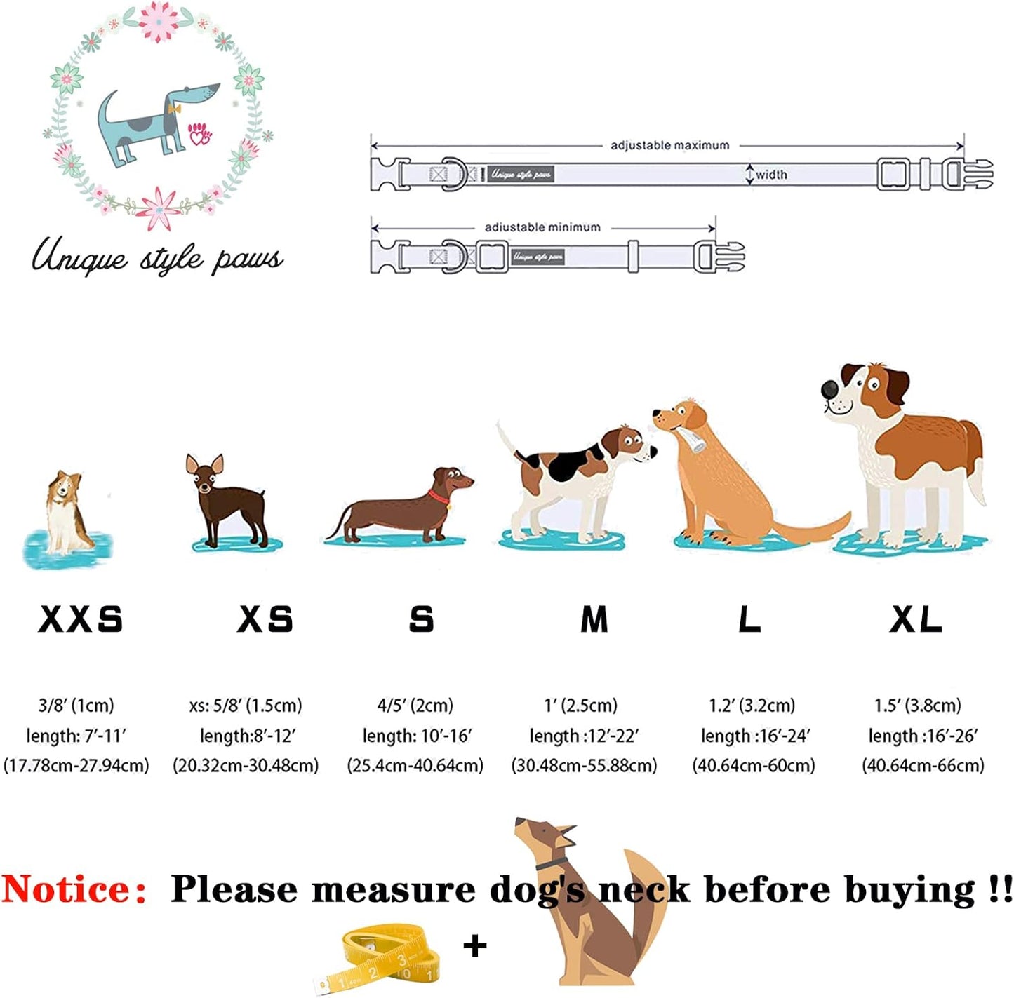 Unique style paws Dog Collar with Bow Tie Christmas Dog Collar for Small Medium Large Dogs with Adjustable Metal Buckle -S