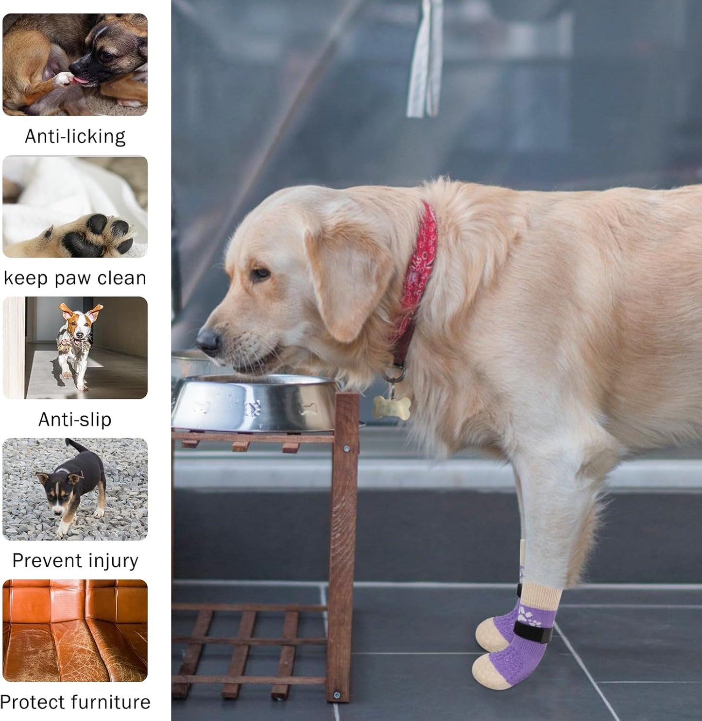 SCENEREAL Anti Slip Dog Sock to Prevent Licking Paws for Hardwood Floors, Boots & Paw Protector Shoes for Hot/Cold Pavement with Grippers, Double Sides Grips for Small Medium Large Senior Dogs, XS