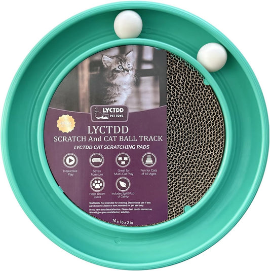 Interactive Cat Ball Track Toy for Indoor Cats, Cat Scratching Board & Exercise Set for Bored Indoor Adult and Kitten Mental & Physical Stimulation, with Spare Ball to Prevent Loss (Green)