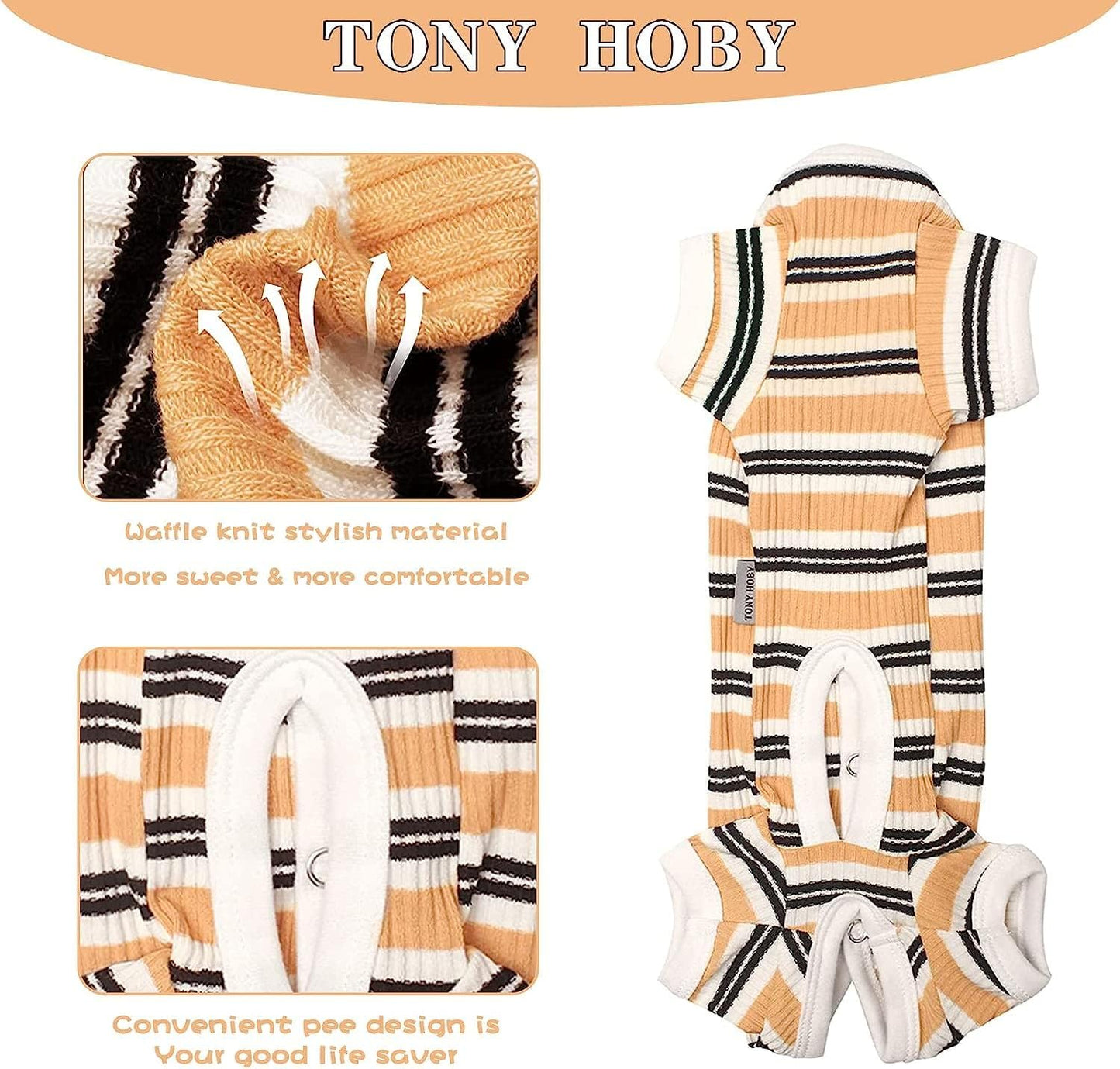 TONY HOBY Male Dog Pajamas, 4 Legged Dog Jumpsuit with Brown Stripe, Dogs Shirt for Small Medium Dogs (Brown, Boy, XS)