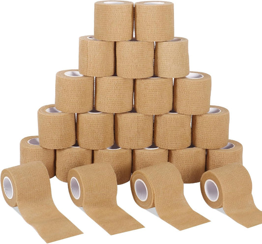 LDIWEE 24 Pack Self Adhesive Bandage Wrap, 2" X 5 Yards Cohesive Bandage Wrap Medical Tape Elastic Vet Wrap Grip Tape for First Aid, Sports, Ankle, Wrist Sprains, Dog