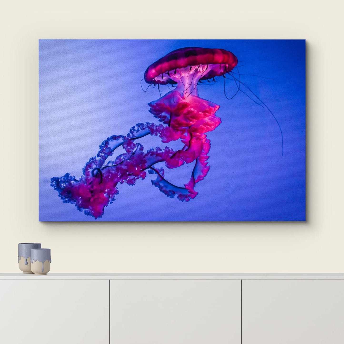 wall26 Canvas Print Wall Art Vibrant Neon Hot Pink Underwater Jellyfish Nature Animals Photography Realism Rustic Scenic Landscape Wilderness Earth for Living Room, Bedroom, Office - 24"x36"