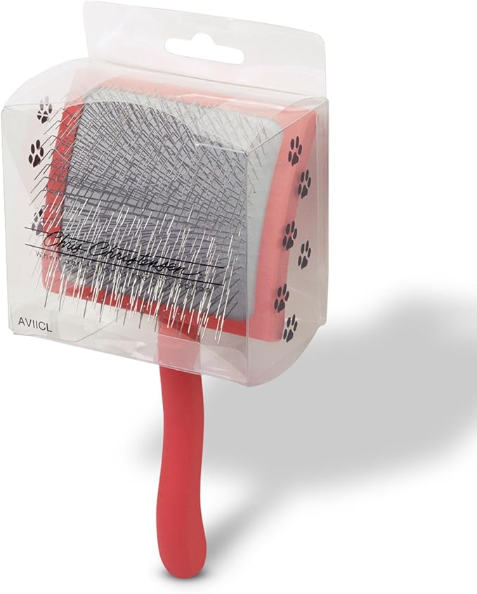 Chris Christensen Big G Dog Slicker Brush for Dogs (Goldendoodles, Labradoodles, Poodles), Groom Like a Professional, Fluff Detangle Style, Saves Time Energy, Coral, Large