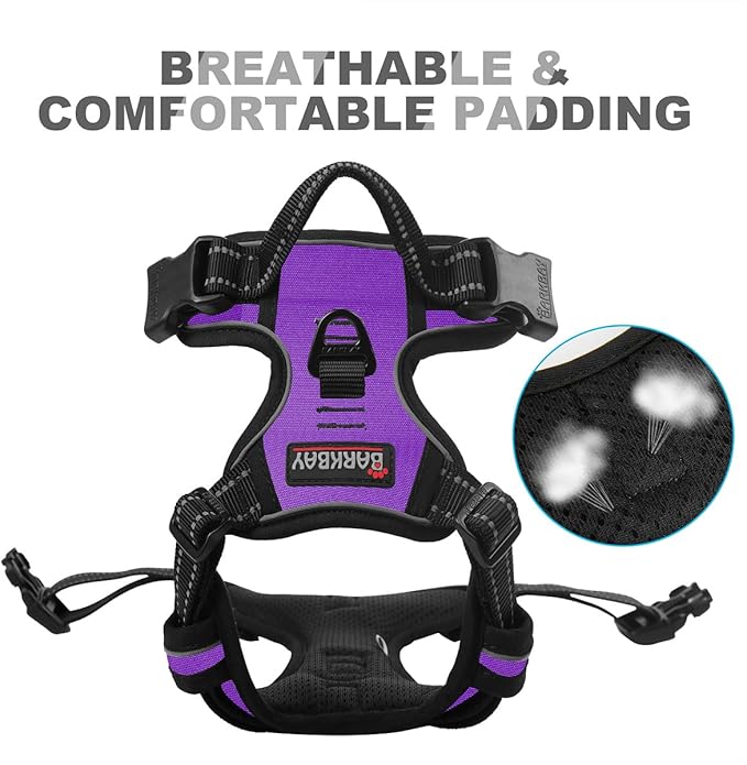 BARKBAY No Pull Dog Harness Front Clip Heavy Duty Reflective Easy Control Handle for Large Dog Walking(Purple,M)