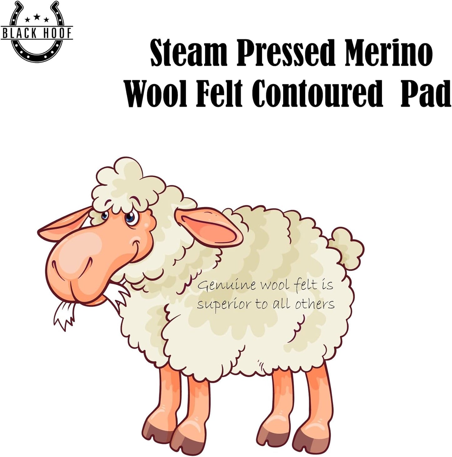 BLACK HOOF Steam Pressed Merino Wool Felt Contoured Pad with Heavy Saddle Grade 100% Woolen Fleece Bottom 1 Inch Thick