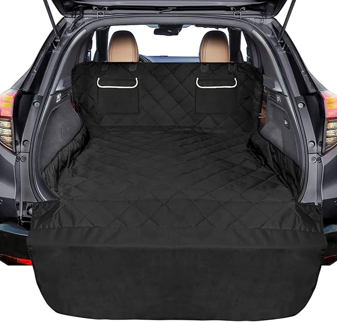 F-color SUV Cargo Liner for Dogs, Waterproof Pet Cargo Cover Dog Seat Cover Mat for SUVs Sedans Vans with 2 Large Pockets, Non-Slip, Large Size Universal Fit, Black