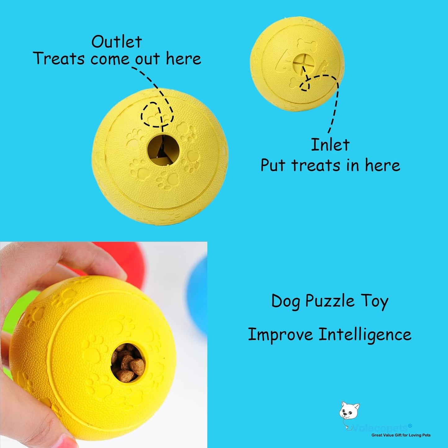 Dog Puzzle Toy, Treat and Dental Balls, Interactive Treat Dispensing Toy for Dogs, Durable Puppy Toys for Teething Small Dogs, Rubber Teeth Balls, Slow Feeder,2 Pack (Small)