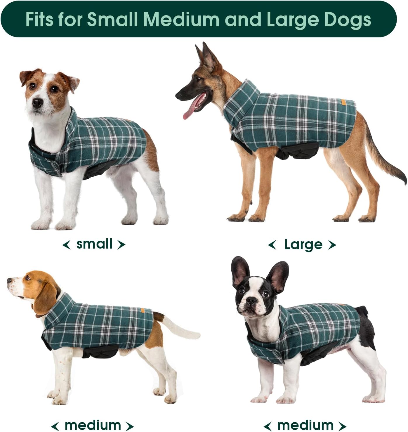 Kuoser Waterproof Dog Coat, Reversible Dog Jacket for Small Dogs, Adjustable Durable Doggie Winter Coat Warm Cozy Puppy Cold Weather Apparel from Small to Large Breed, Green S