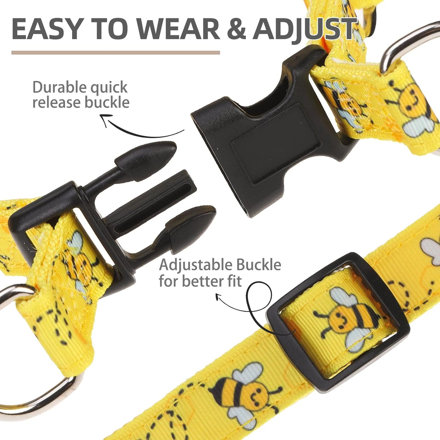 PUPTECK No Pull Dog Harness Soft Adjustable Basic Nylon Step in Puppy Vest Outdoor Walking with ID Tag, Yellow Bee, S