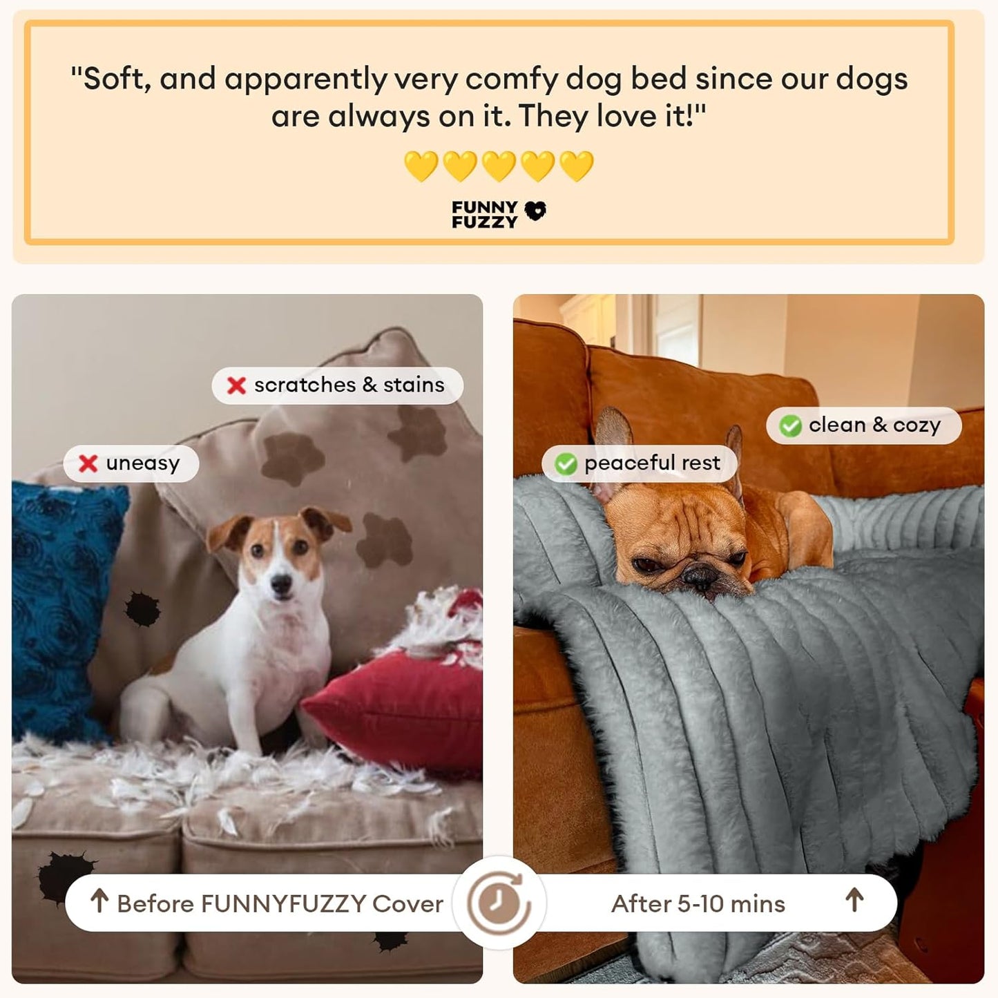 FUNNY FUZZY Pet Couch Cover for Sofa, Calming Dog Bed for Couch, Fluffy Plush Dog Couch Mat for Furniture Protector for Large Medium Small Pets, 47×37 in, Mist Grey