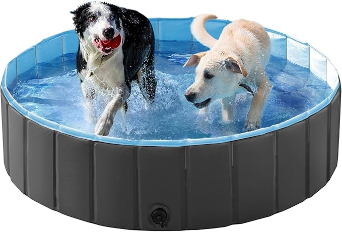 Yaheetech Dog Pet Bath Pool Foldable Hard Plastic Doggie Duck Swimming Pool Collapsible PVC Outdoor Bathing Tub Dog Pools for Large Small Dogs-47 x 11.8 inch,L,Black