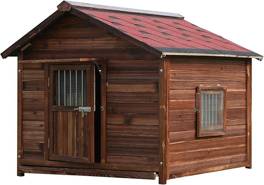 Extra Large Dog House Outdoor Made of Solid Pine Wood, Warm Doghouse, Dog House with Elevated Floor for Large Dogs, (Wood, XL)