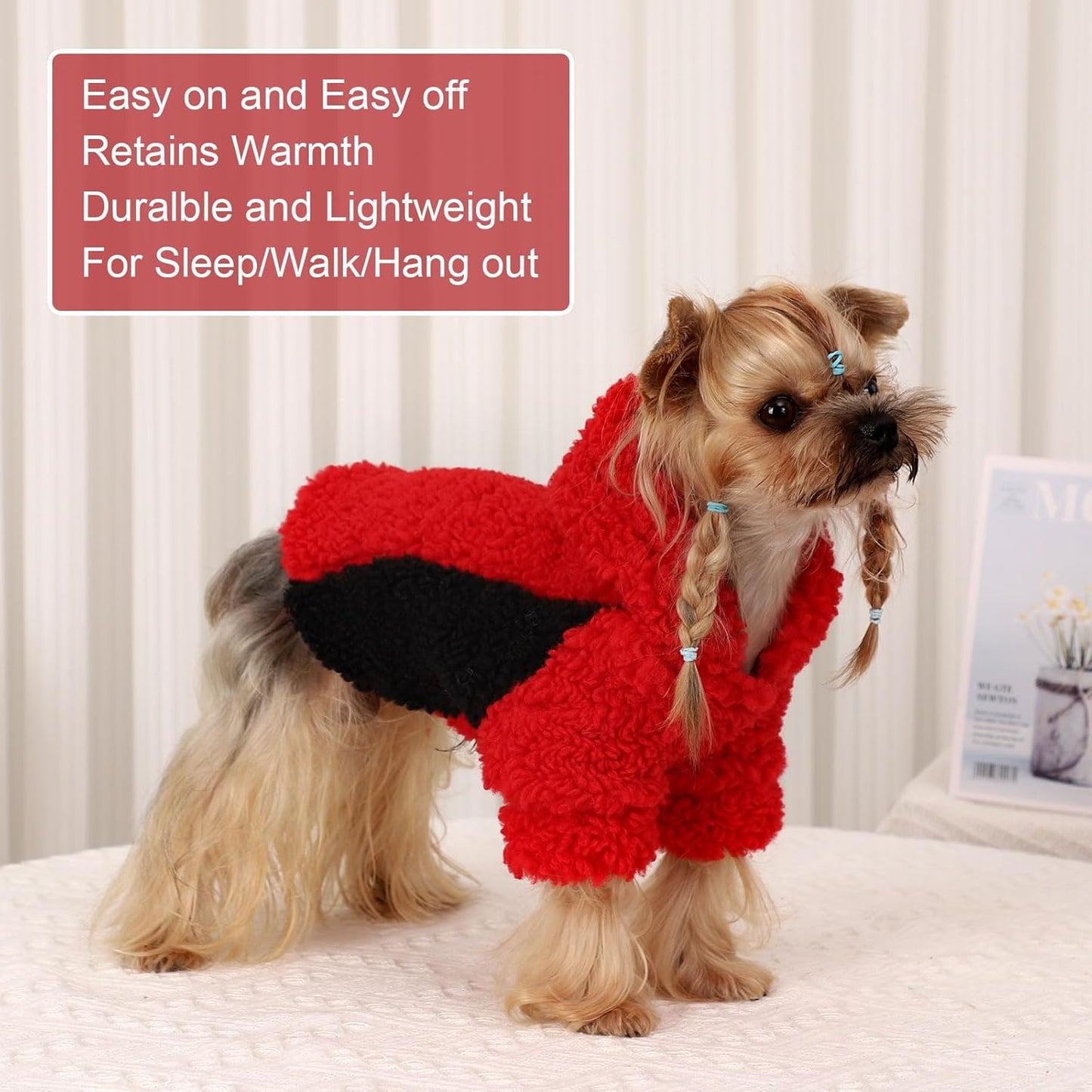 YIKEYO Dog Hoodie Pet Clothes Sweater with Hat Soft and Warm Cold Weather for Small Patchwork Hood(Red, XXS)