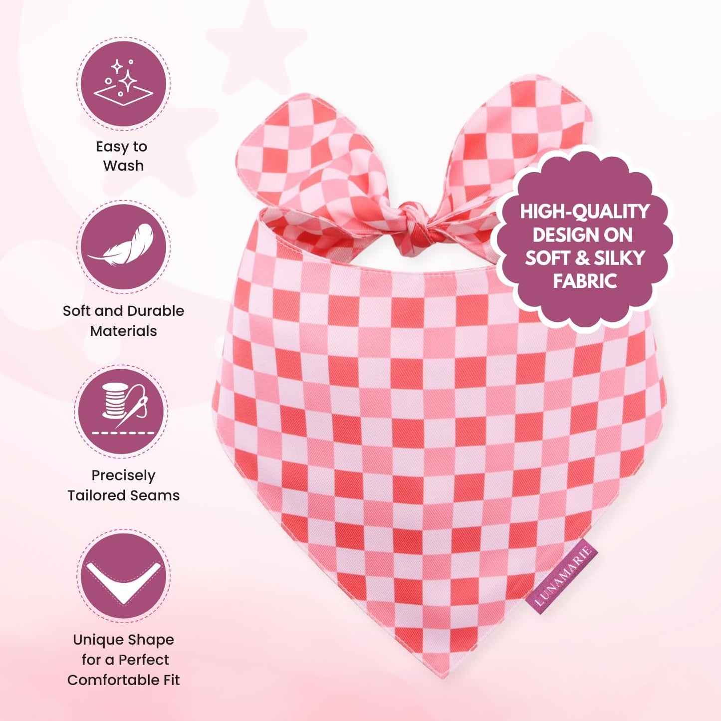 LunaMarie - Luxury Pet Birthday Bandanas -Premium & Silky Poly Fabric | 100% Handmade | Custom Shape Dual Layered (Rebel, X-Small)