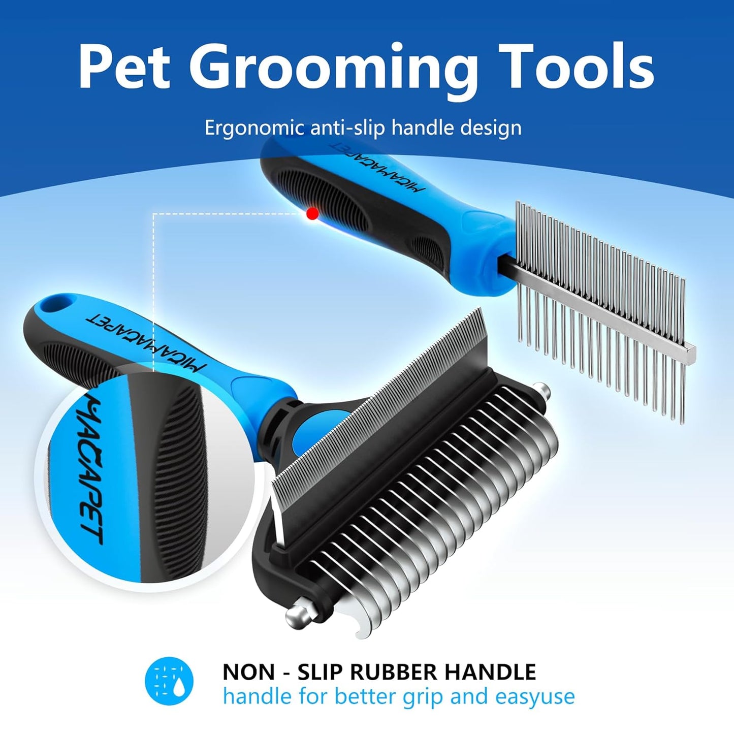 2-in-1 Shedding Brush and Detangling Comb Combo,Stripping Brush for Medium and Large Dogs, Dog and Cat Grooming Comb, 22 Stainless Steel Teeth Remove Tangled Hair, Pet Grooming Tools-large