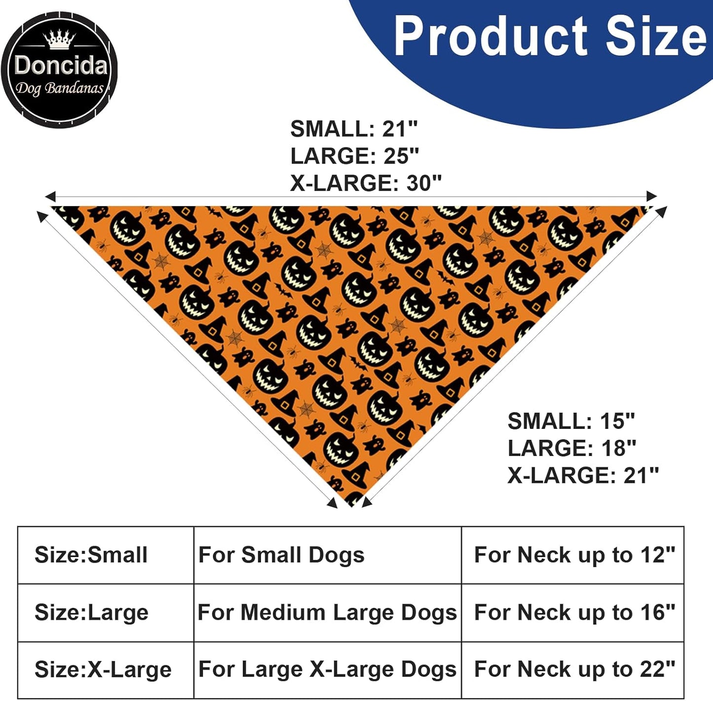 Doncida Halloween Dog Bandana and Thanksgiving Christmas Dog Bandanas 3 Pack, 6 Pattern Reversible Triangle Scarf for Medium and Large Dogs, Premium Durable Fabric Bibs for Pets (Large)
