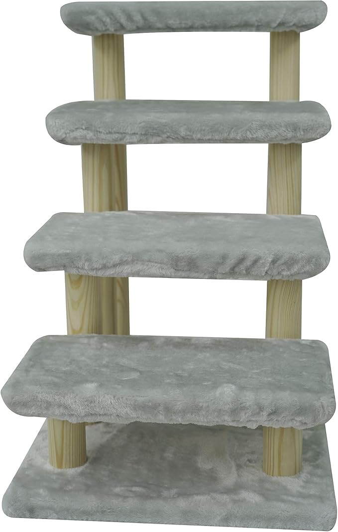 Cowboy Wooden pet Stairs 4-Step pet Ladder cat Dog Easy Stairs with Detachable Carpet for high Bed and Couch (Gray)