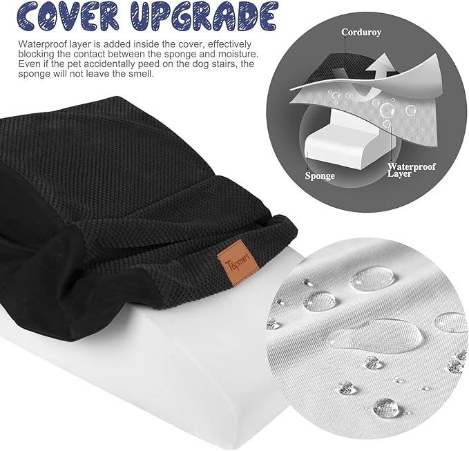 Topmart High Density Extended Foam Dog Ramp&Steps 2 Tiers,11.8" High,Non-Slip Dog Stairs,Soft Foam Pet Ladder with Waterproof Cover,Best for Injured,Older Cats,Pets with Joint Pain