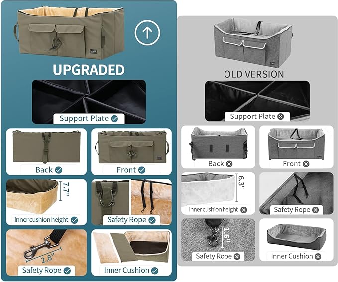 Petsfit Dog Booster Seat For 2 Small Dogs or Medium Dog up to 45 lb, Large Dog Car Seat With 2 Big Pockets for Cars, Trucks and SUVs (Large, Dark Brown)