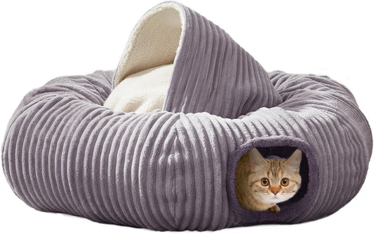 Cat Tunnel Bed for Indoor Cats,Cat Donut Tunnel Toy with Washable Circle Cushion,Blackout Tent, Multifunctional Playground Toys Hideplace for Kitty, Kitten, Rabbit,Ferret