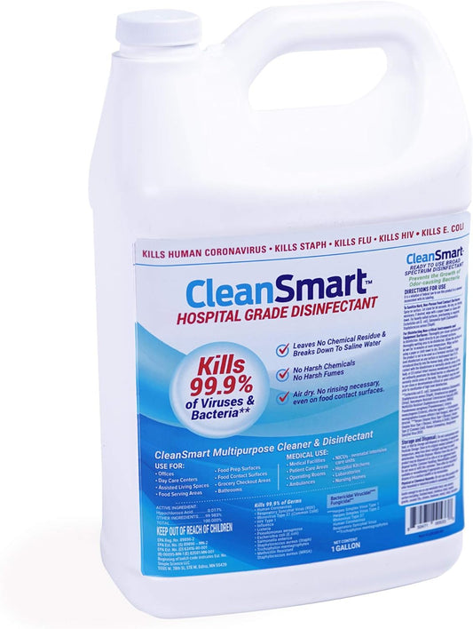 CleanSmart Hospital Grade Disinfectant, Kills 99.9% of Viruses and Bacteria, Hypochlorous Acid Technology, EPA Registered, 1 Gallon (HOCL)