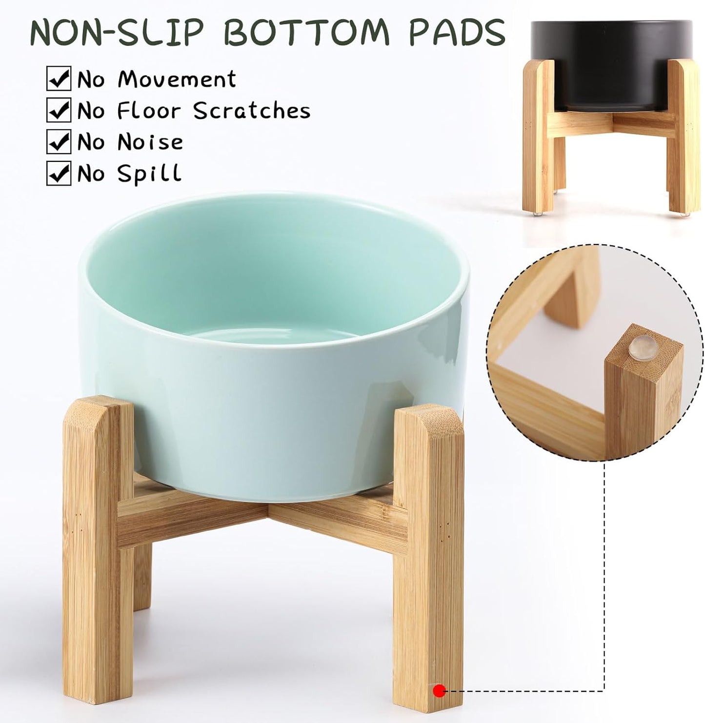 Petygooing 28 OZ Elevated/Raised Ceramic Dog Bowl for Small and Medium Breeds, Dog Food Water Dish with Stand,Pet Feeding Bowl with Anti Slip Rubber for Cats Small and Medium Dogs (3.6 Cups) Blue Sky