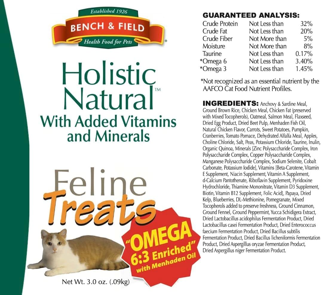 Bench & Field Holistic Natural Healthy Kitty Cat Treats | Crunchy Fish-Shaped Bites | Delicious Seafood Flavored Snack, 3-Ounce Bottle