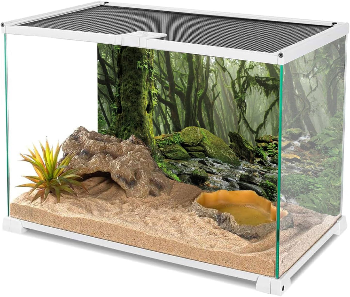 AWERT Foggy Forest Terrarium Background - Stream Green Huge Tree Reptile Habitat - Tropical Rainforest Aquarium - 60x24 inches Polyester