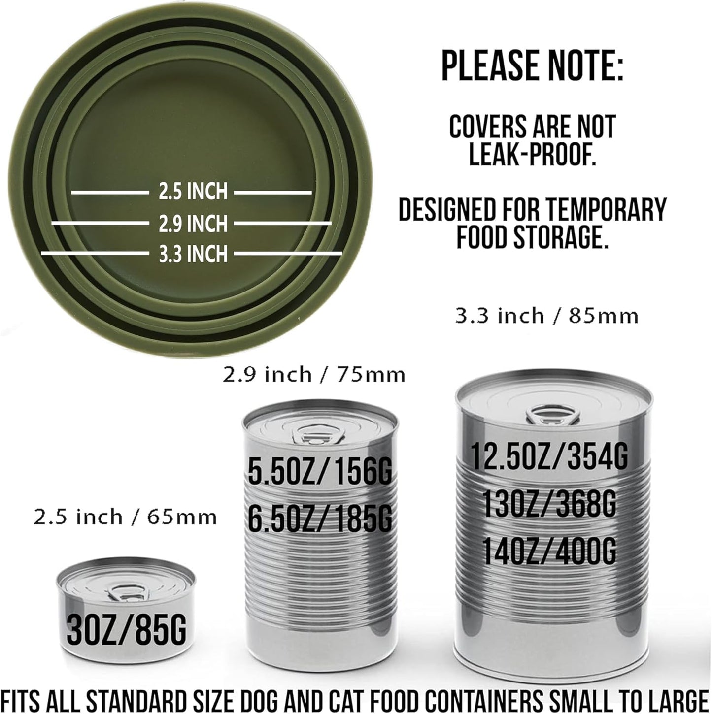 OHMO 2 Pack Dog Food Can Lids, (3, 12, 14oz etc.) Universal Size BPA Free Silicone Covers for Cat and Pet Food, Camo Green