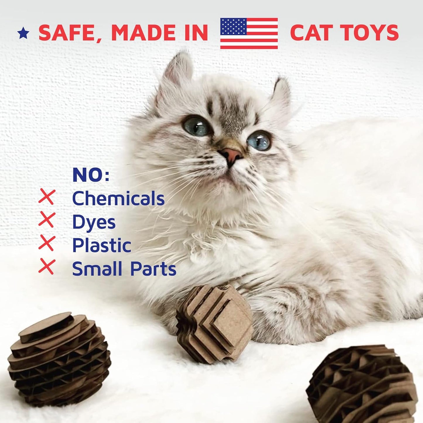 Cat Ball Toys by Americat – Made in USA – Safe Cardboard Cat Toys – for Interactive and Independent Play, Exercise & Stress Relief for All Breeds & Ages (Variety Pack of 3 Balls)
