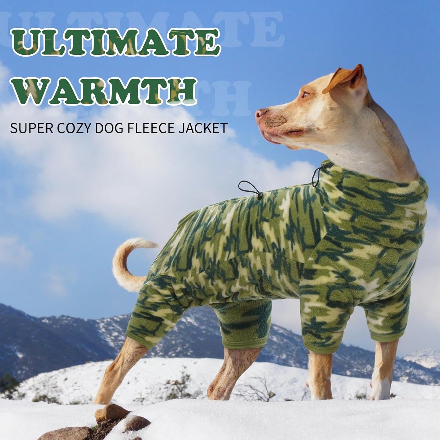 ROZKITCH Camo Dog Jacket Fleece Pullover Pajamas, Pet Windproof Warm Cold Weather Jacket Vest with Luminous Zipper, Jumpsuit Apparel Outfit Clothes for Small Medium Large Dog Camo L
