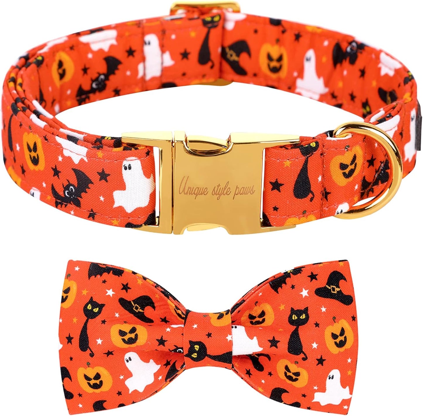 Unique style paws Halloween Dog Collar with Bow Tie Cotton Adjustable Puppy Collar for Small Medium Large Dogs-S