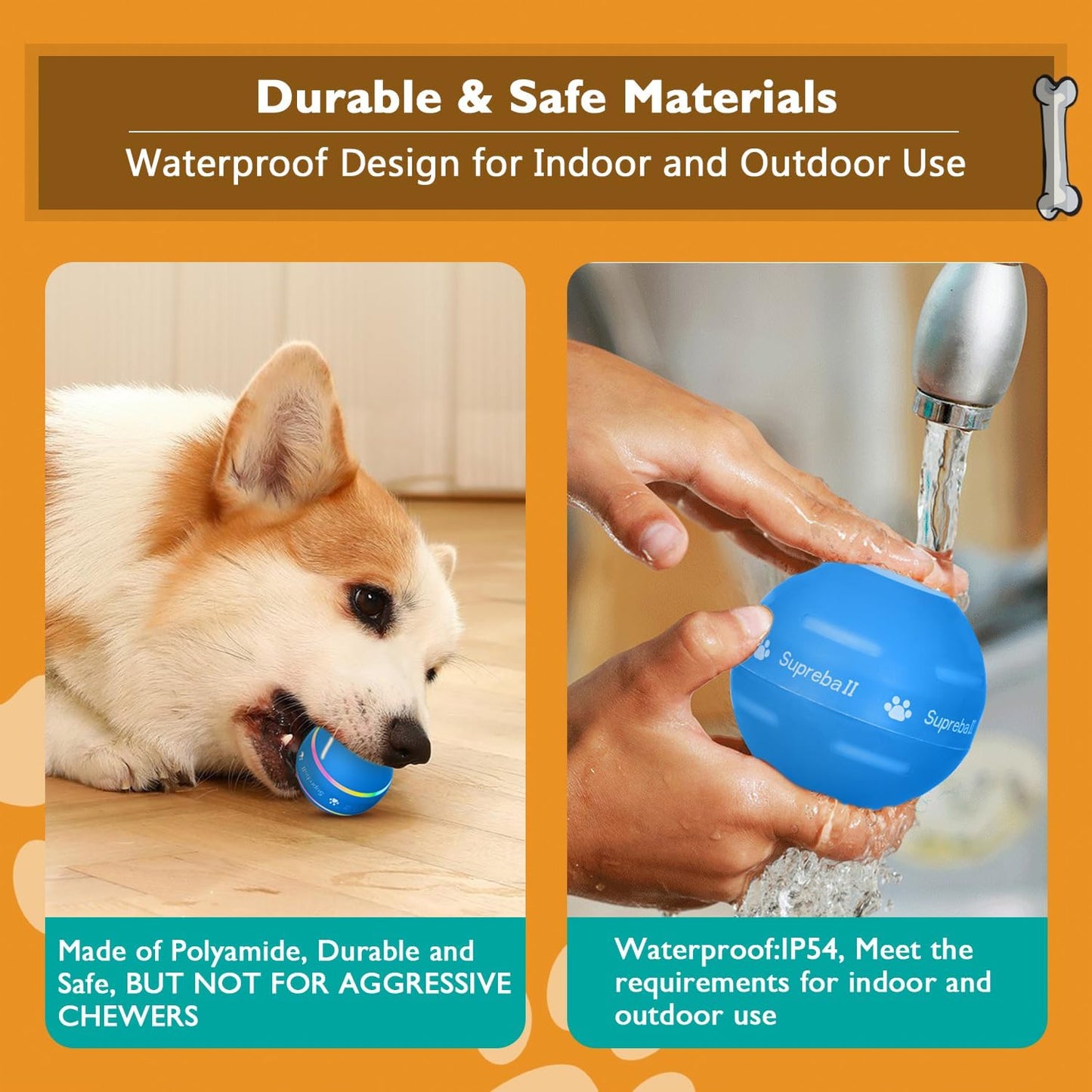 PetDroid Interactive Dog Toys Dog Ball,[Newly Upgraded] Durable Motion Activated Automatic Rolling Ball Toys for/Small/Medium/Large Dogs,USB Rechargeable (Blue)