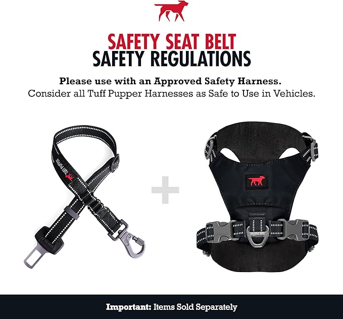 Tuff Pupper Dog Seat Belt | Adjustable Length Dog Seatbelt Restraint | Tangle-Free Locking Carabiner | Shock-Absorbing Bungee | Reflective Stitching for Visibility | Universal Fit for Cars & Trucks