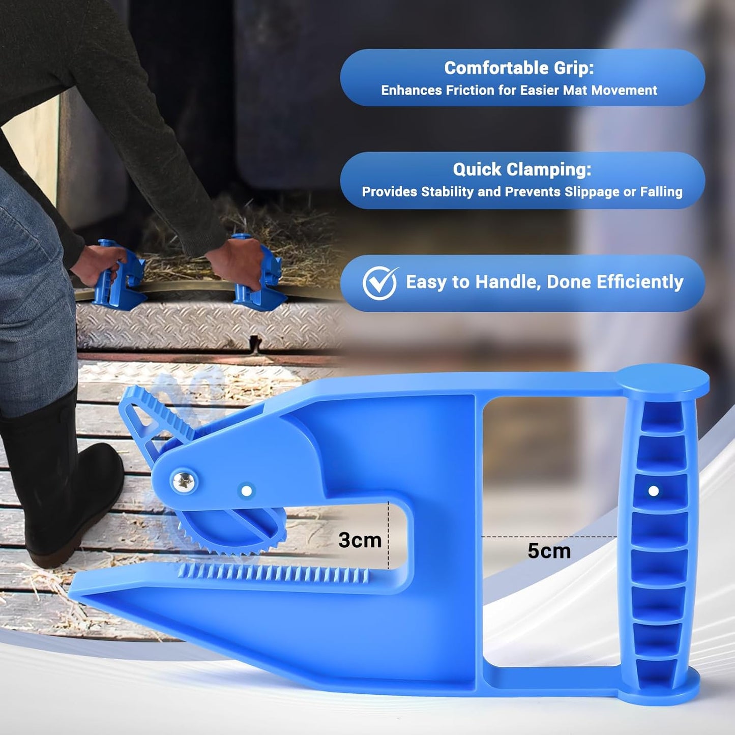 Pair of Mat Grippers for Horse Stall Mat, Effortless Mat Movers Tool, Stall Mat Puller for Horse Mat, Rubber Gym Mat & Trailer Mat