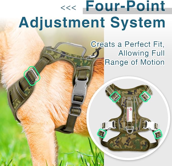 BARKBAY Dog Harness No Pull with ID Tag Pocket - Heavy Duty, Reflective, Easy Control for Large Dogs(Camo,S)
