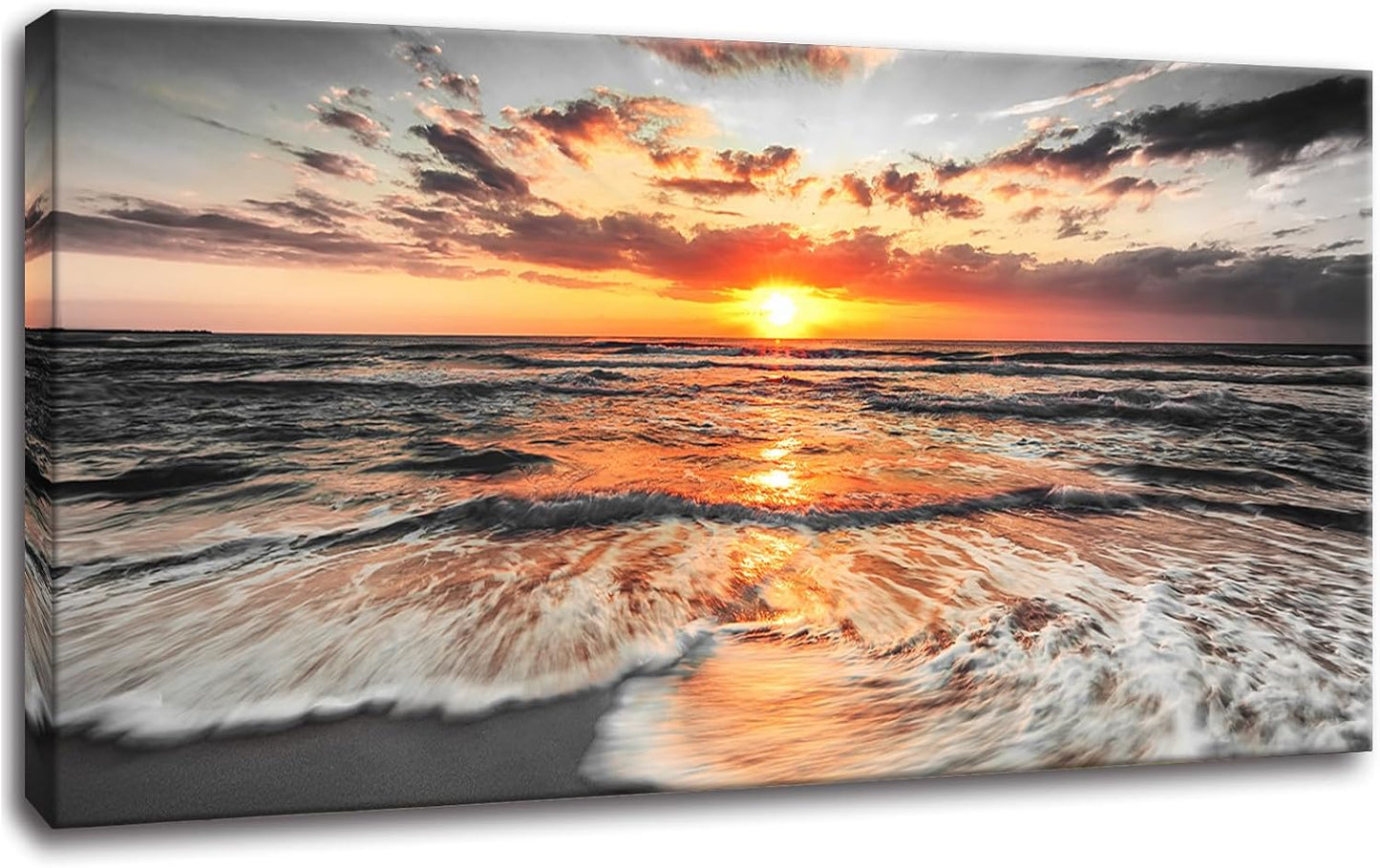 Yxbhhym-Large Pictures for Living Room Wall Decor Beach Wall Art Black and White Ocean Room Decor Sunset Canvas Prints Art Seascape Prints Poster Painting for Bedroom Wall Art Home Office Decoration