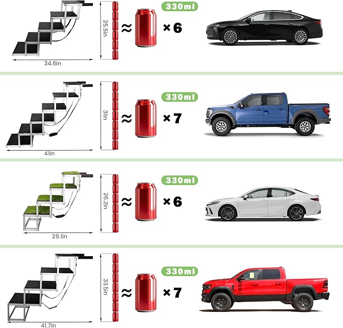 Sturdy 6-Step Aluminum Frame Dog Stair with 1680D PVC Fabric - Non-Slip, Lightweight & Portable - Ideal for Car, SUV, Truck Access - Black (106x80x43cm)