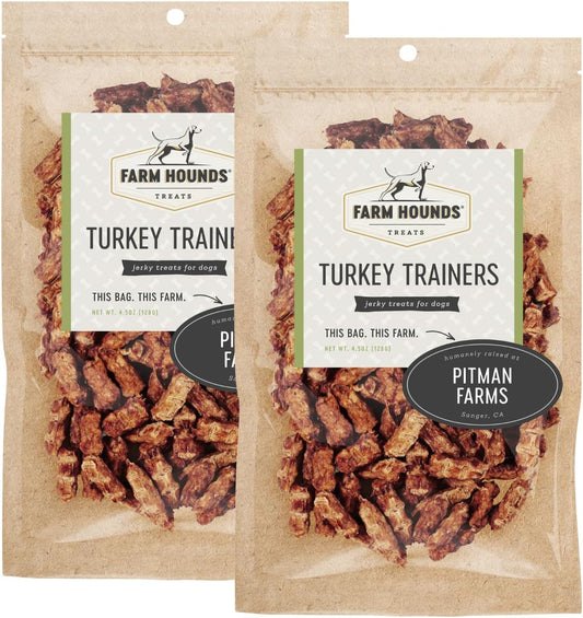 Farm Hounds - Turkey Trainers - Premium Natural Jerky for Dogs - 100% Humanely Raised Turkey - Easy-Break - Great for Training & Treats - No Added Fillers - Made in USA - 4.5 oz - 2 Pack