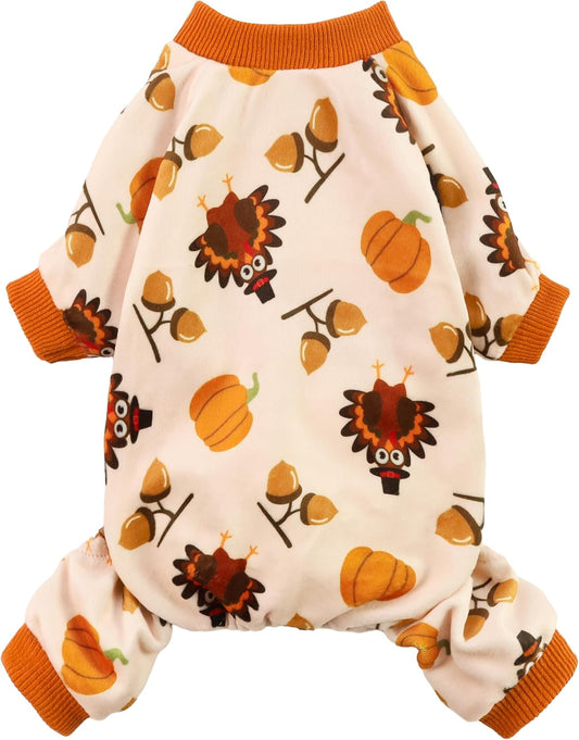 Fitwarm Thanksgiving Turkey Dog Pajamas, Funny Dog Winter Clothes for Small Dogs Girl Boy, Pet Jumpsuit, Cat Onesie with Feet, Lightweight Velvet, Orange, XXL