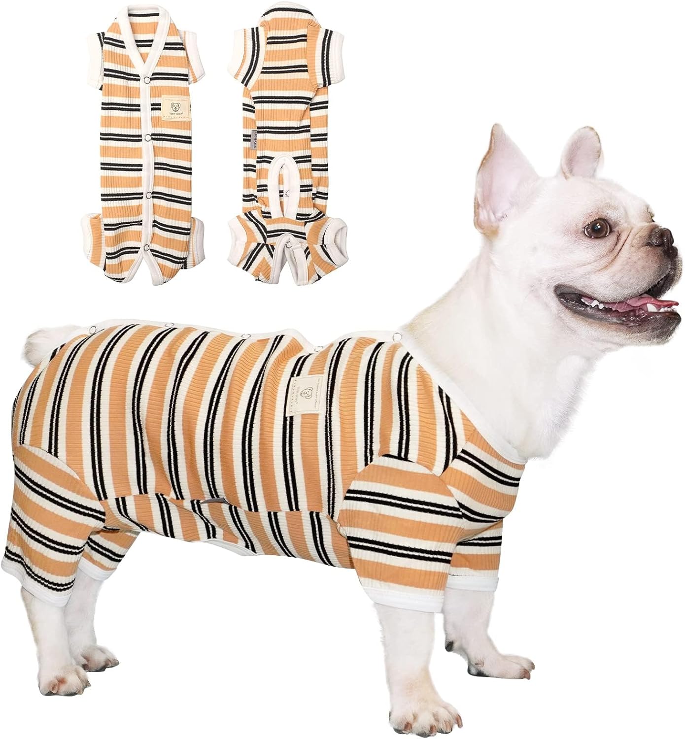 TONY HOBY Male Dog Pajamas, 4 Legged Dog Jumpsuit with Brown Stripe, Dogs Shirt for Small Medium Dogs (Brown, Boy, XL)