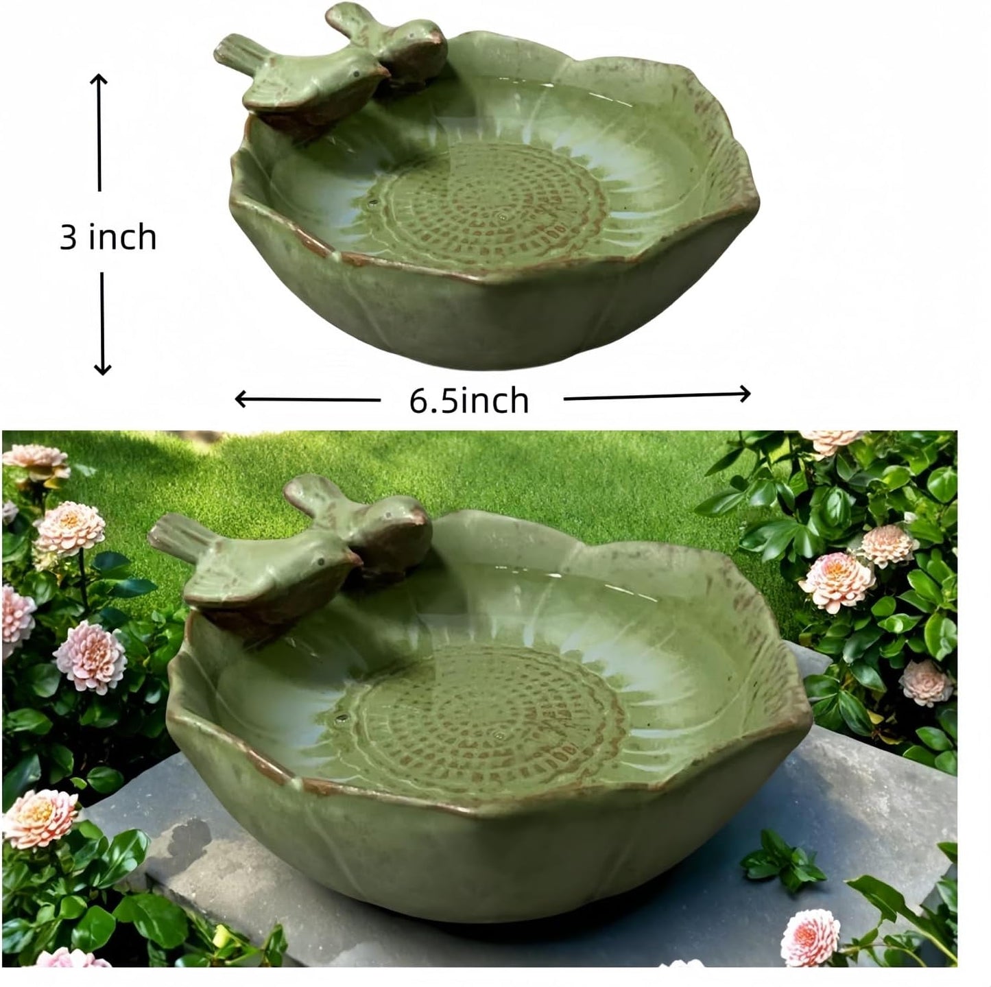 6.5" Ceramic Birdbath Bowl Wild Bird Feeder Food Holder Container Feeding Tray for Outside Bee Bird Water Bath Outdoor Garden Courtyard Decoration(Small)