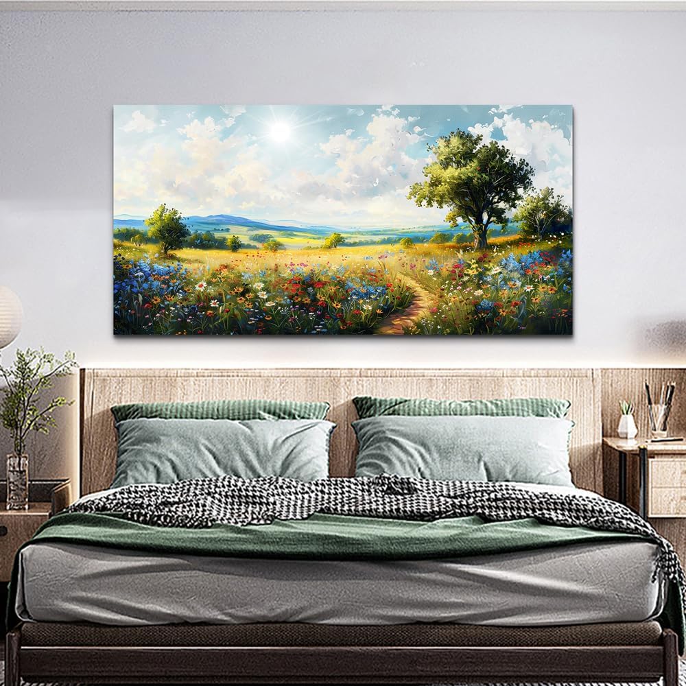hyidecorart Nature Field Scenery Abstract Painting Framed Wall Art For Living Room Bedroom Wall Decor Pictures Artworks Modern Wall Decorations For Office Canvas Prints Home Art Decor Ready To Hang