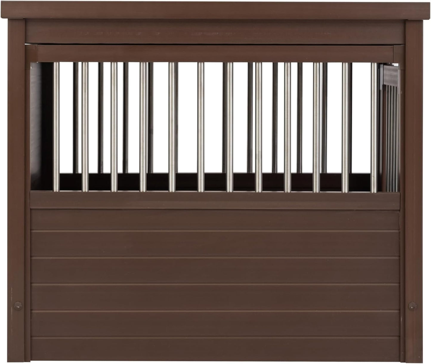 New Age Pet ECOFLEX Dog Crate End Table - Furniture-Style Pet Crate for Crate Trained Dogs - Stainless Steel Tubing & a Latched Closure - 10 Year Manufacturer's Warranty, Medium, Brown