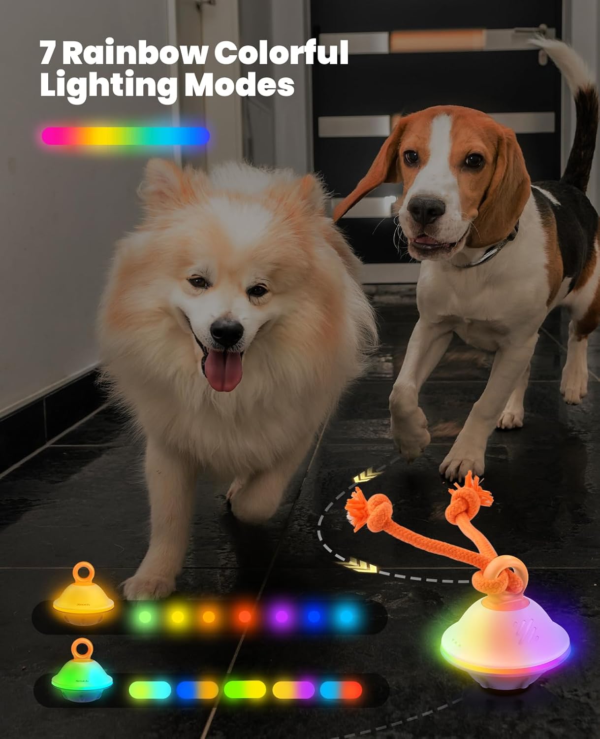 Interactive Dog Toys, Automatic Moving and Rolling LED Light Up Dogs Ball with Rope, Motion-Activated Wicked Ball for Small Medium Pup, Stimulation Toy for Boredom Relief
