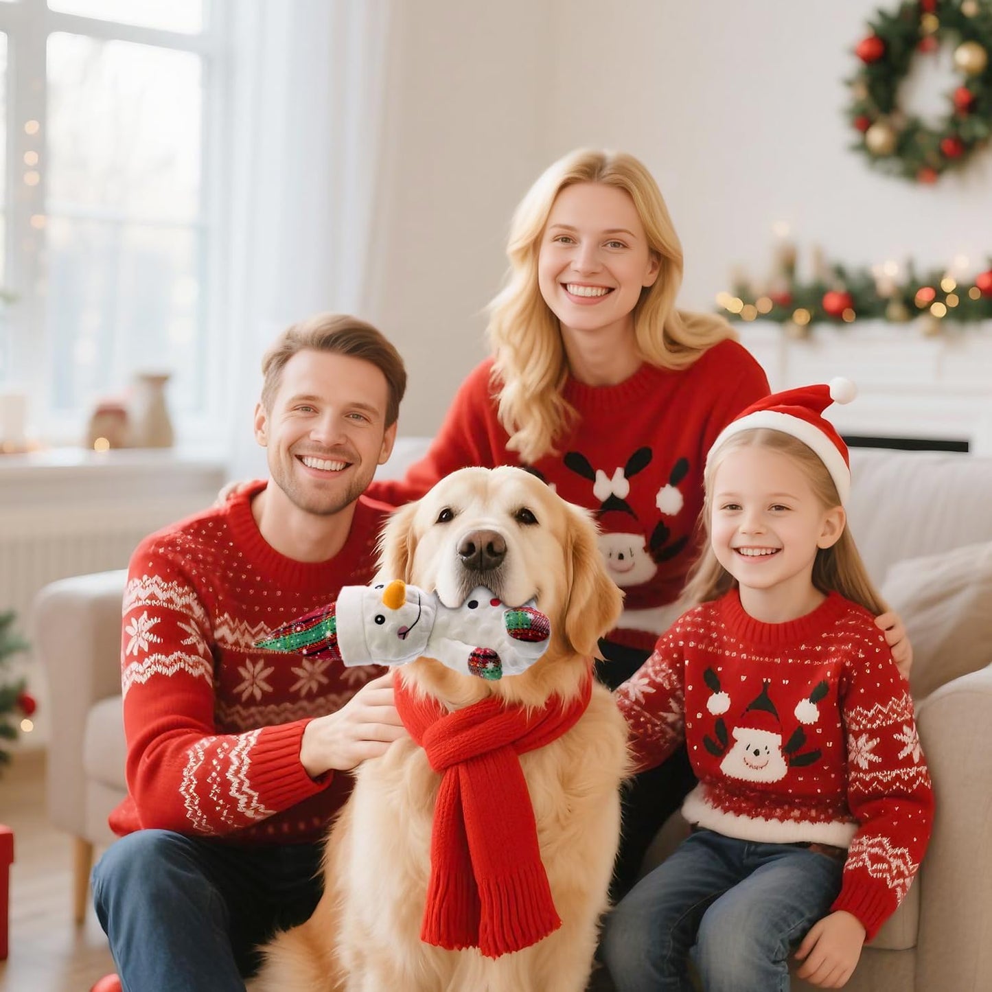 Christmas Dog Toys Squeaky 2-Pack Interactive Puppy Teething Chew Toy Deer Snowman Shape with Crinkle Sound Paper Tail Stuffed,Keep Them Busy, for Large Medium Small Breeds