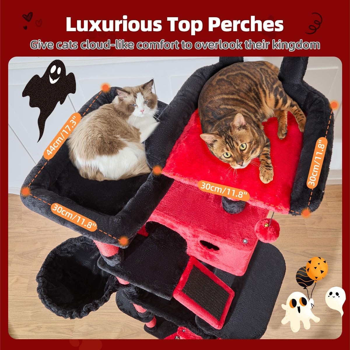 Taoqimiao Gothic Cat Tree 71-Inch, Cat Tower for Indoor Cats Large Adult, Large Cat Condo, 8 Sisal Scratching Posts, Metal Frame Cozy Hammock, Scratch Board, 2 Perches, Black and Red MS026LBR