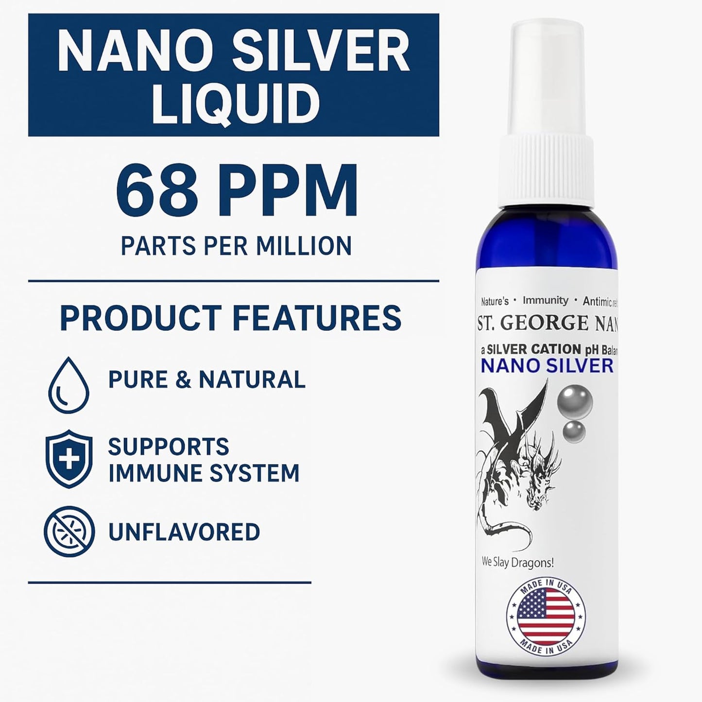 St. George Nano Silver | Collodial Silver Liquid Immune Support Supplement 4 oz.