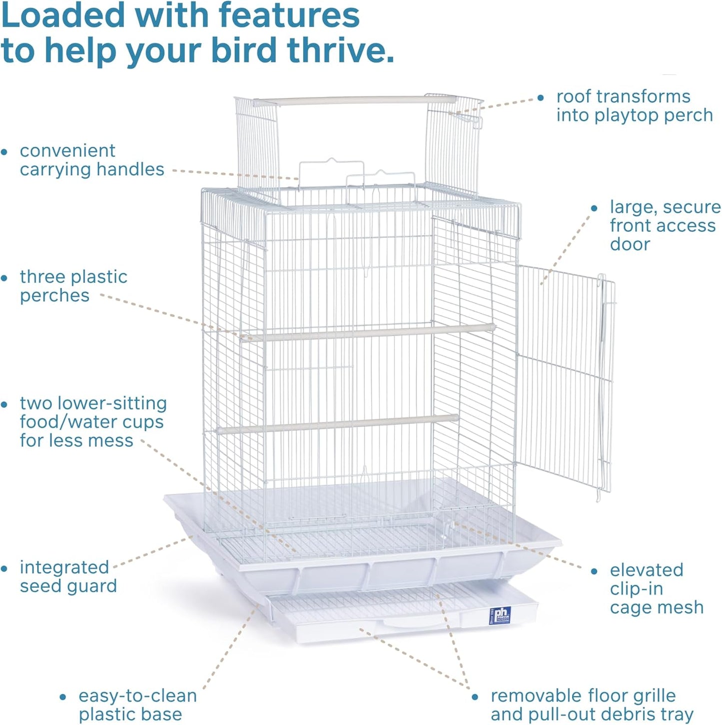 Prevue Hendryx Clean Life Playtop Cage, White, 1/2" (SP851W/W)
