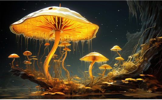 Fantasy Mushrooms Aquarium Background Fantasy Mushroom in Magical Enchanted Fairy Tale Stream Reptile Tank Enclosure Terrarium Backgrounds Mushroom Theme Landscape Fish Tank Backgrounds 72x24in